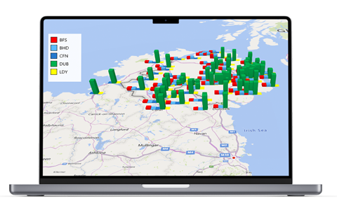 Laptop screen displaying Airport Catchment Analyser product image