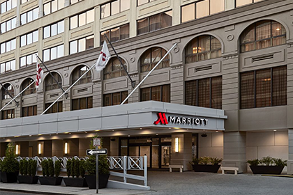 Exterior view of Prev<br />
01/03<br />
Next<br />
AT THIS HOTEL</p>
<p>Fitness Center<br />
Learn More<br />
Fitness Center<br />
Group of people chatting in a bar<br />
Let Your Stay Take You Further<br />
Broaden your experience with us, whether by deepening your knowledge of cocktails in our Greatroom or learning something new with Manchester United.</p>
<p>Explore<br />
Marriott guests enjoying their dining experience<br />
Food for Your Journey<br />
Pick up a fresh snack on your way out or linger over a meal with us. From light bites to classics with a local twist, enjoy food that is familiar yet elevated beyond the expected.</p>
<p>Browse Dining Options<br />
Stacked Marriott Hotels Pillows on Bed<br />
Experience Marriott at Home<br />
Bring thoughtfully chosen details from our home to yours, from our iconic Marriott Pillow to our bath and body collection.</p>
<p>Shop Now<br />
Destination Georgetown<br />
Shopping, dining and entertainment are nearby in Georgetown, Foggy Bottom and Dupont Circle.</p>
<p>Learn More </p>
<p>Inspired Dining in Georgetown<br />
Find inspired dining without leaving our hotel. Washington Marriott Georgetown offers several dining options on property that provide fresh comfort food. Whether you'd like to sit down with craft cocktails or grab room service, we have options for every appetite.</p>
<p>Learn More </p>
<p>OUR LOCATION<br />
Getting Here<br />
Washington Marriott Georgetown</p>
<p>1221 22nd Street NW, Washington, District Of Columbia, USA, 20037</p>
<p>Tel: +1 202-872-1500</p>
<p>Ronald Reagan Washington National Airport</p>
<p>Washington Dulles International Airport</p>
<p>Baltimore/Washington International Thurgood Marshall Airport</p>
<p>Other Transportation</p>
<p>Washington Marriott Georgetown</p>
<p>Washington Marriott Georgetown</p>
<p>The Visiteur<br />
Discover the art of comfort food dining at The Visiteur. Open for breakfast, lunch, and dinner.</p>
<p>The Visiteur<br />
AWARDS</p>
<p>2023 Tripadvisor Travellers’ Choice logo<br />
Travelers' Choice 2023<br />
2017 Trip Advisor Green Partner Logo<br />
2017 Trip Advisor Green Partner Logo<br />
Property Details<br />
General Information<br />
Accessibility Information<br />
Sustainability Information<br />
Frequently Asked Questions</p>
<p>Marriott Bonvoy app logo<br />
Unlock your stay with the Marriott Bonvoy™ App</p>
<p>Marriott Hotels and Resorts<br />
Overview<br />
Gallery<br />
Accommodations<br />
Dining<br />
Experiences<br />
Meetings and Weddings<br />
Washington Marriott Georgetown hotel